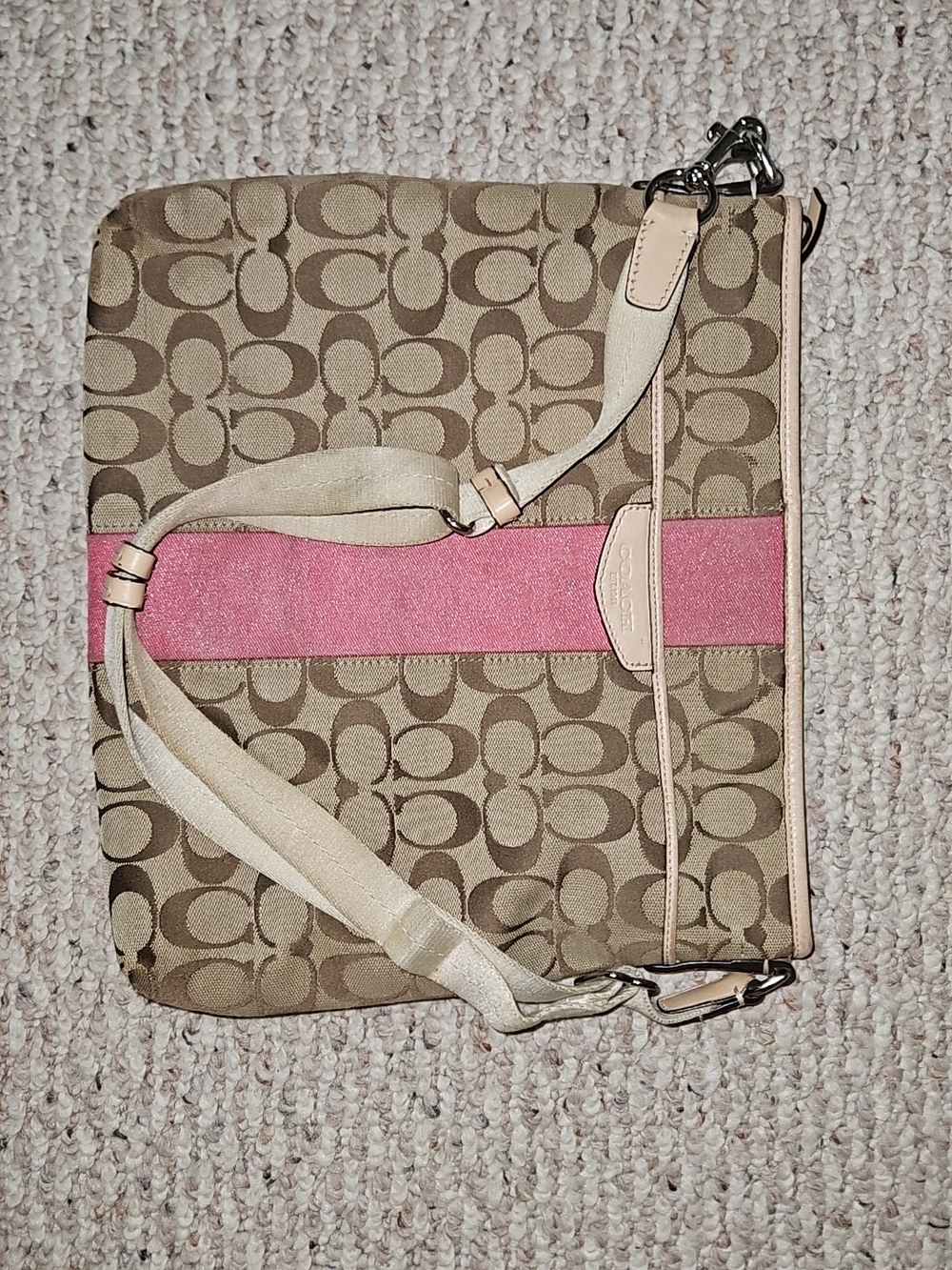 Coach Signature Canvas Crossbody with Pink Stripe